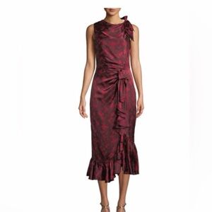 NWT Cinq A Sept Nanon Sleeveless Ruched Floral-print cocktail midi dress